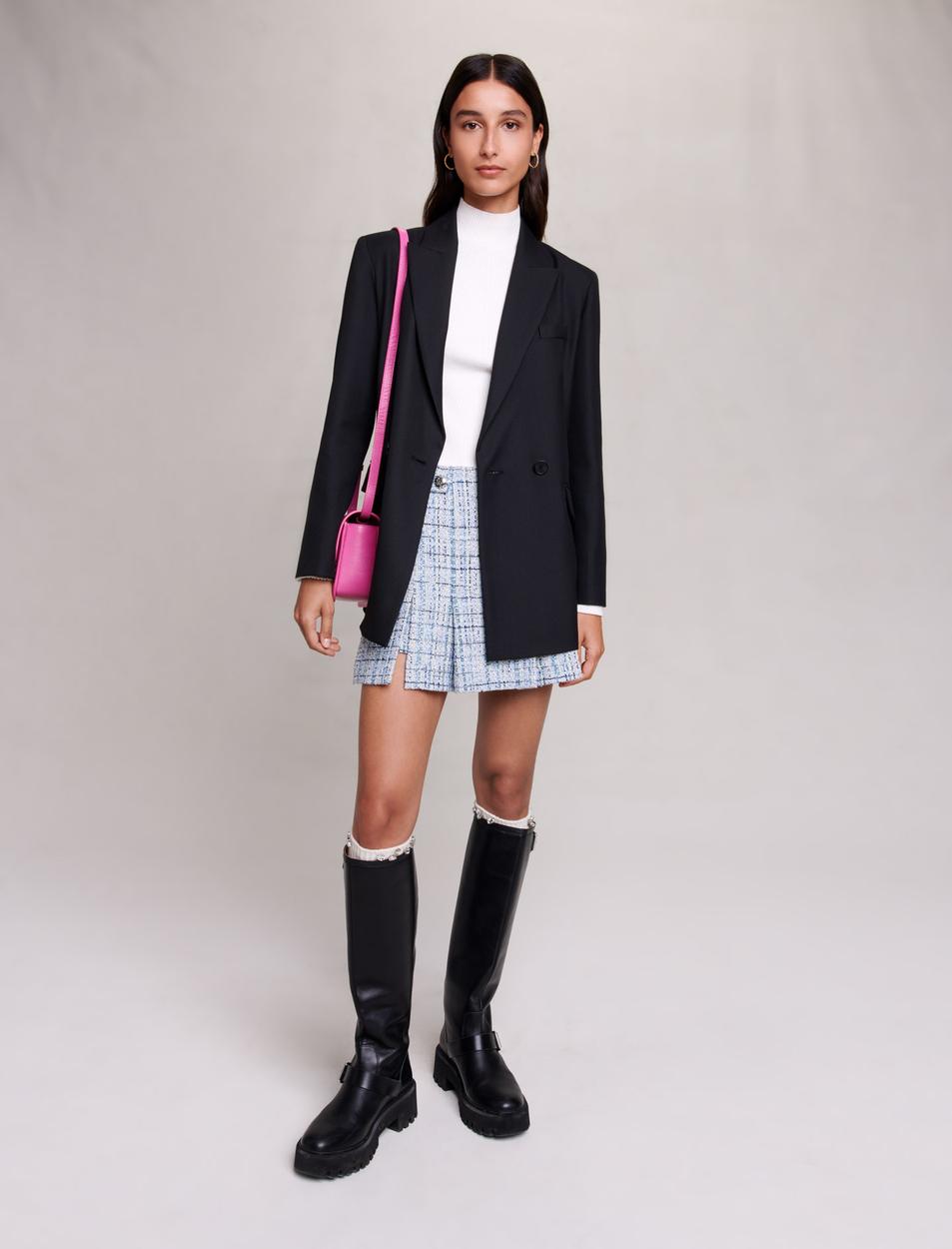 Black featured Pleated Tweed Jacket Dress