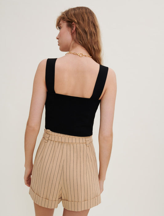 Black KNITTED CROP TOP WITH STRAPS