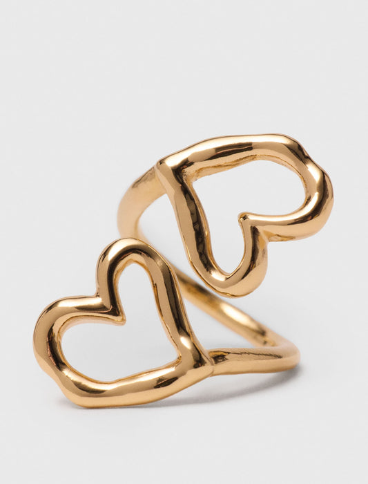 Double gold-plated heart ring