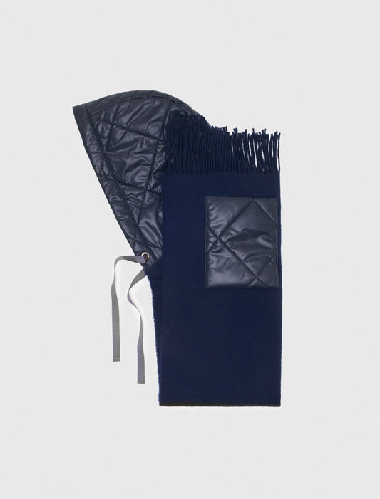 Hooded wool poncho Navy