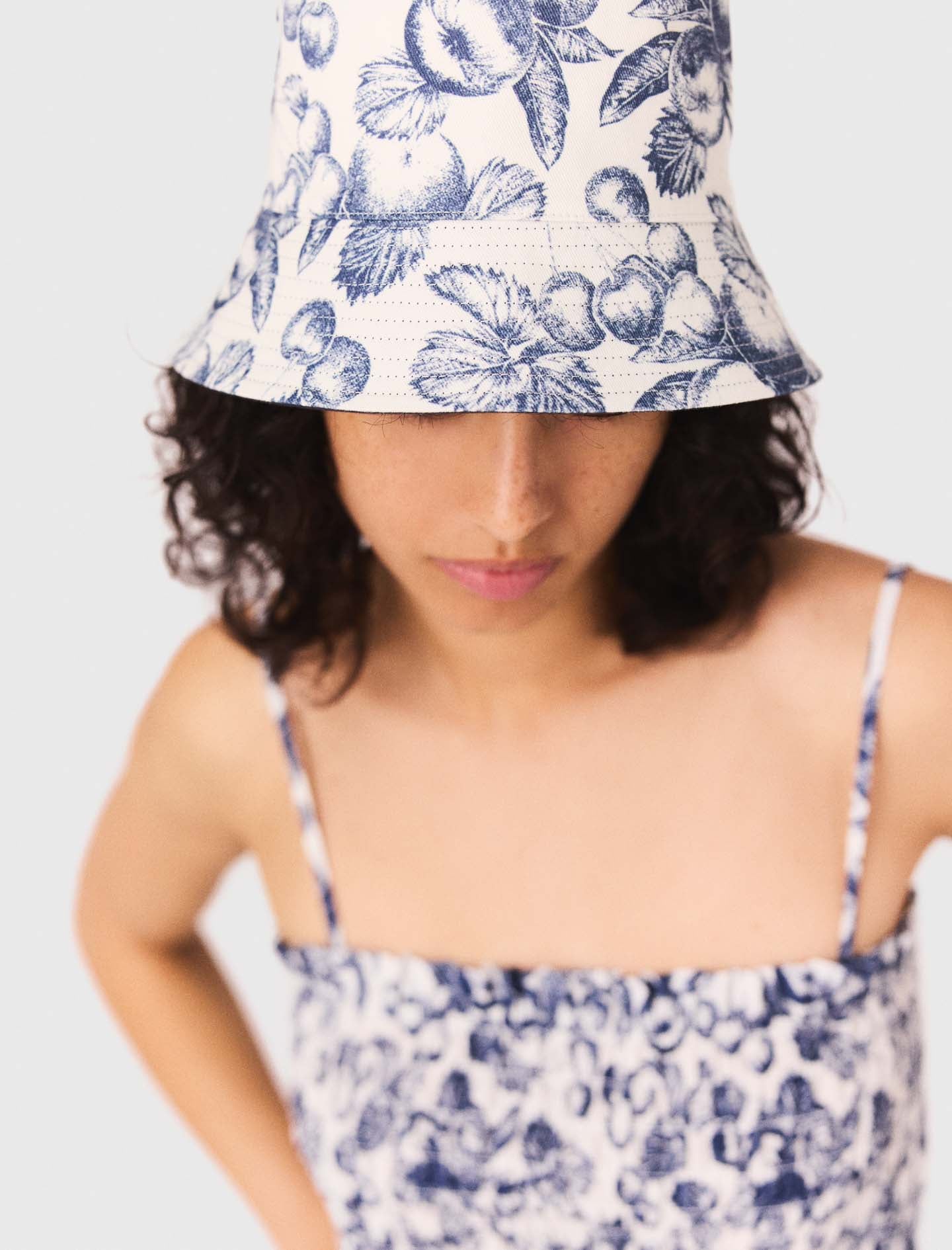 Reversible fruit print bucket hat