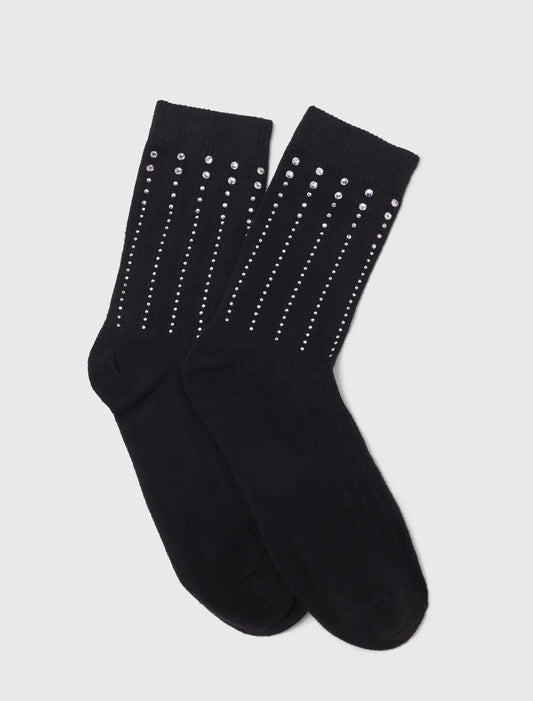 Rhinestone cotton socks Black