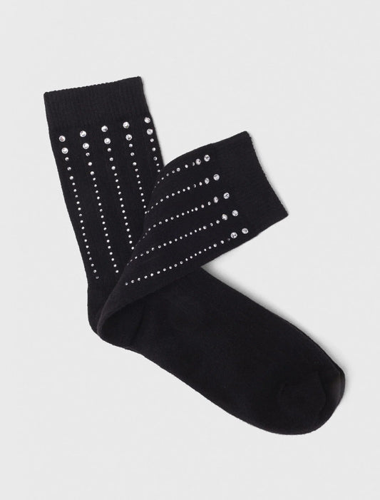 Rhinestone cotton socks Black