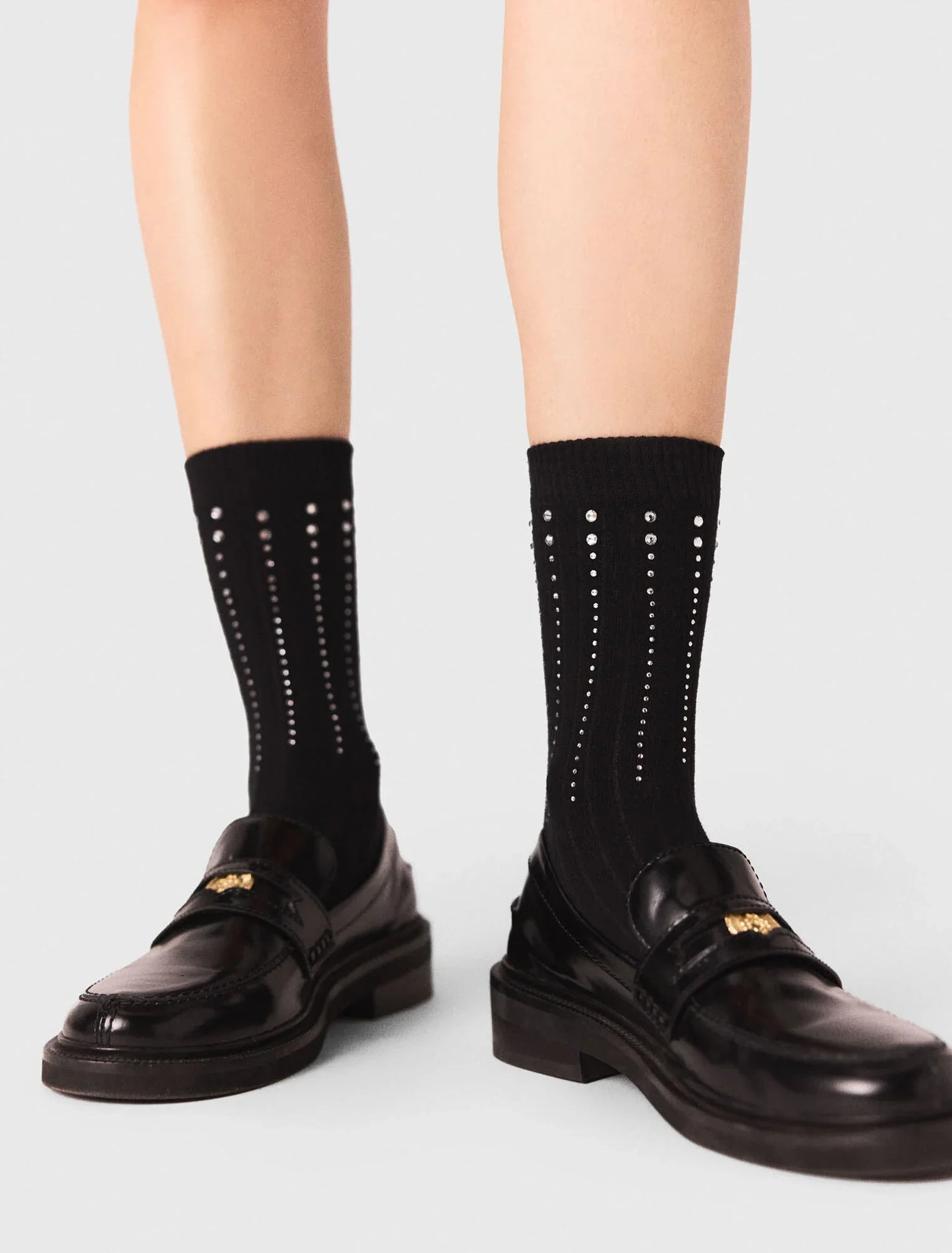 Rhinestone cotton socks Black