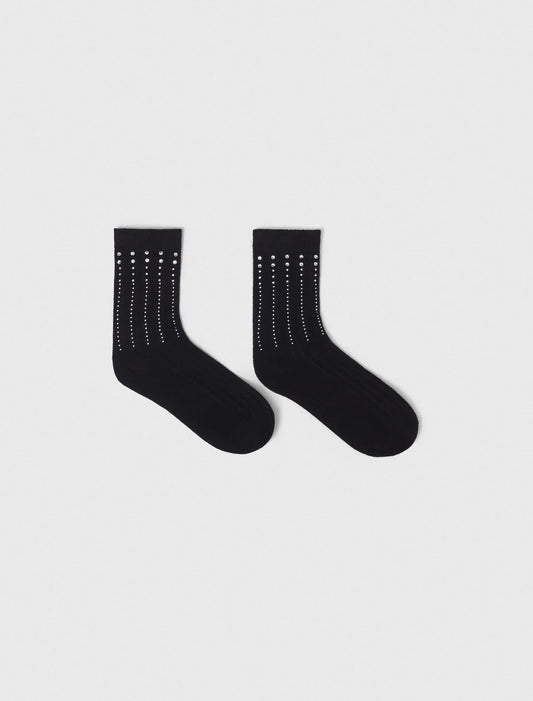 Rhinestone cotton socks Black