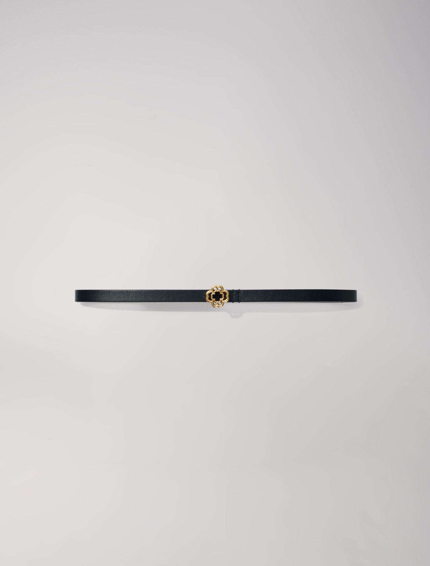 Black  -Narrow black leather belt gold buckle