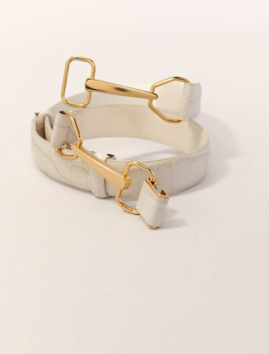 Ecru-Leather belt with horse bit buckle