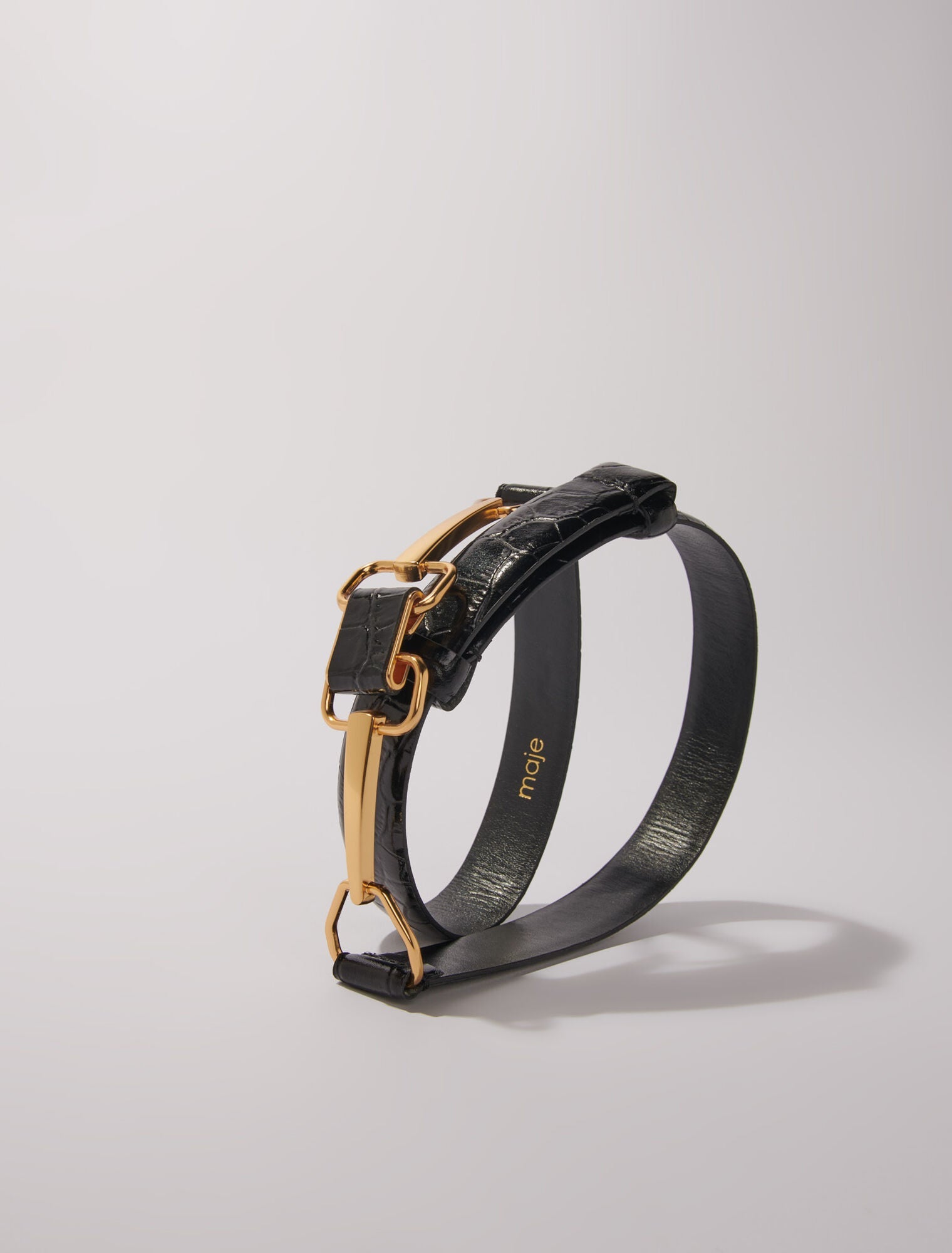 Black  -Leather belt with horse bit buckle