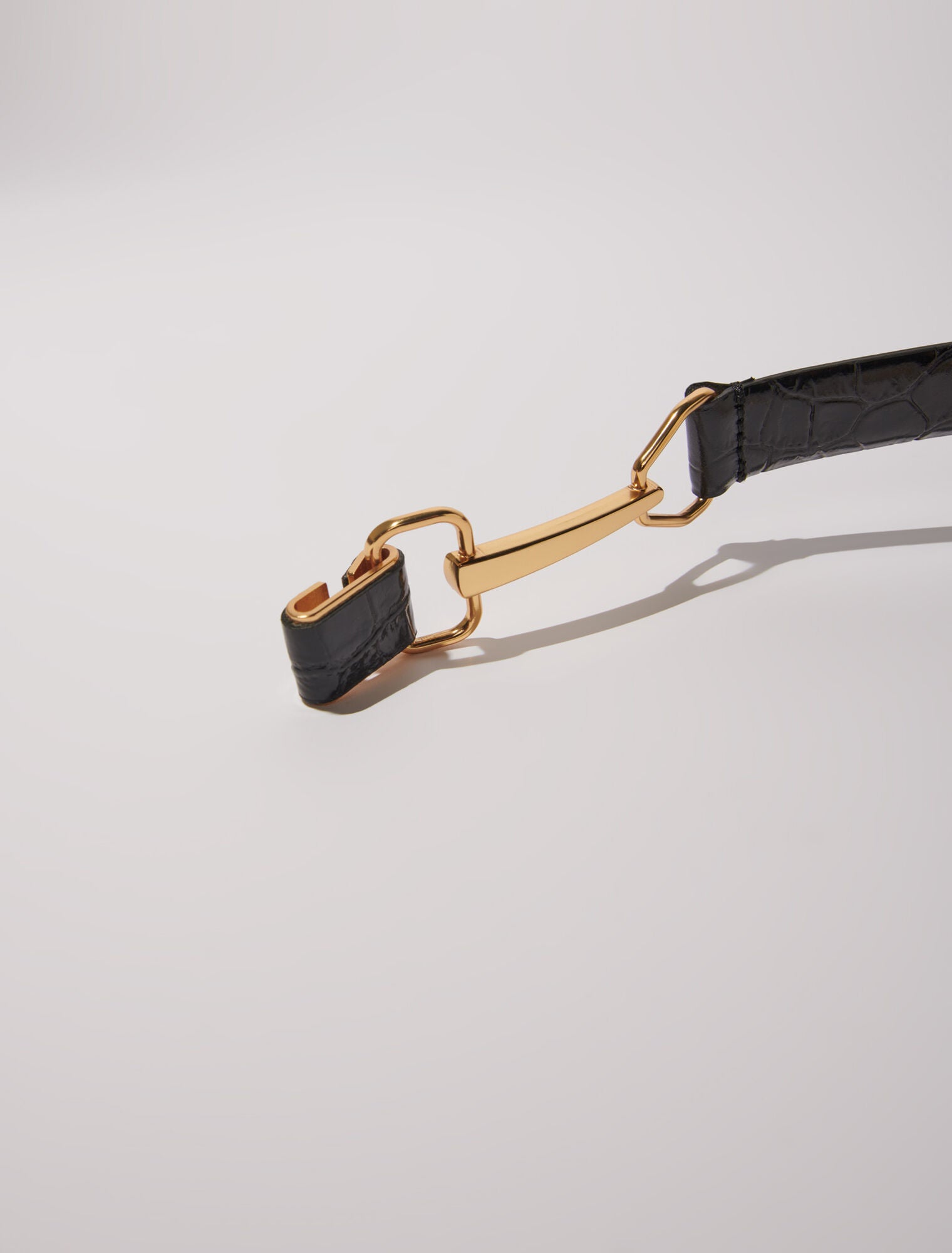 Black  -Leather belt with horse bit buckle