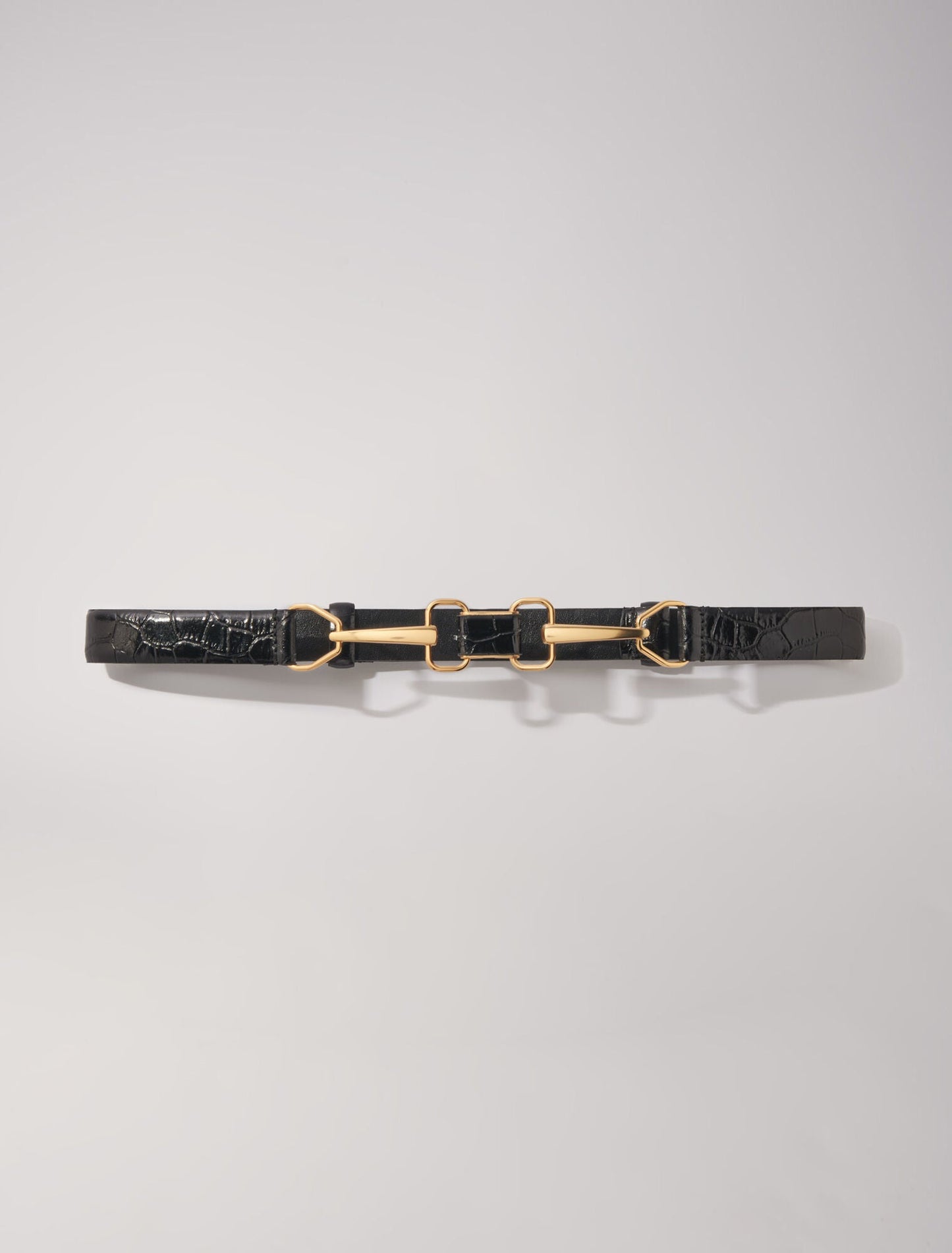 Black featured-Leather belt with horse bit buckle