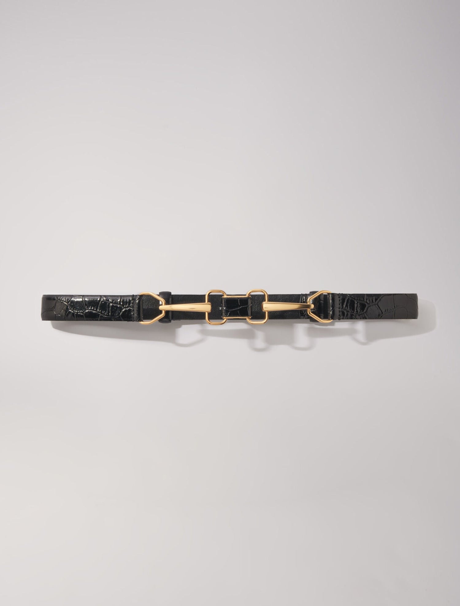 Black featured-Leather belt with horse bit buckle