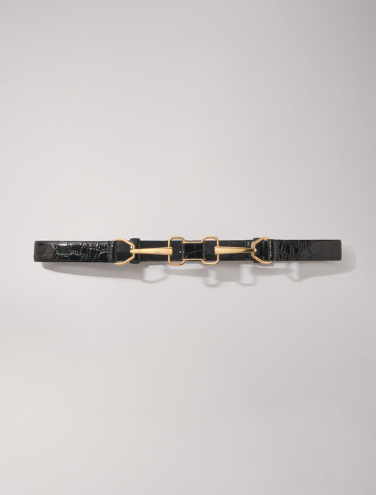 Black featured-Leather belt with horse bit buckle
