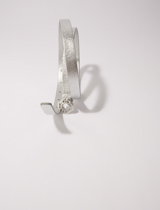 Silver  -Slim belt with Clover buckle