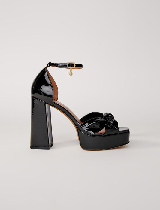 Black featured-leather platform sandals