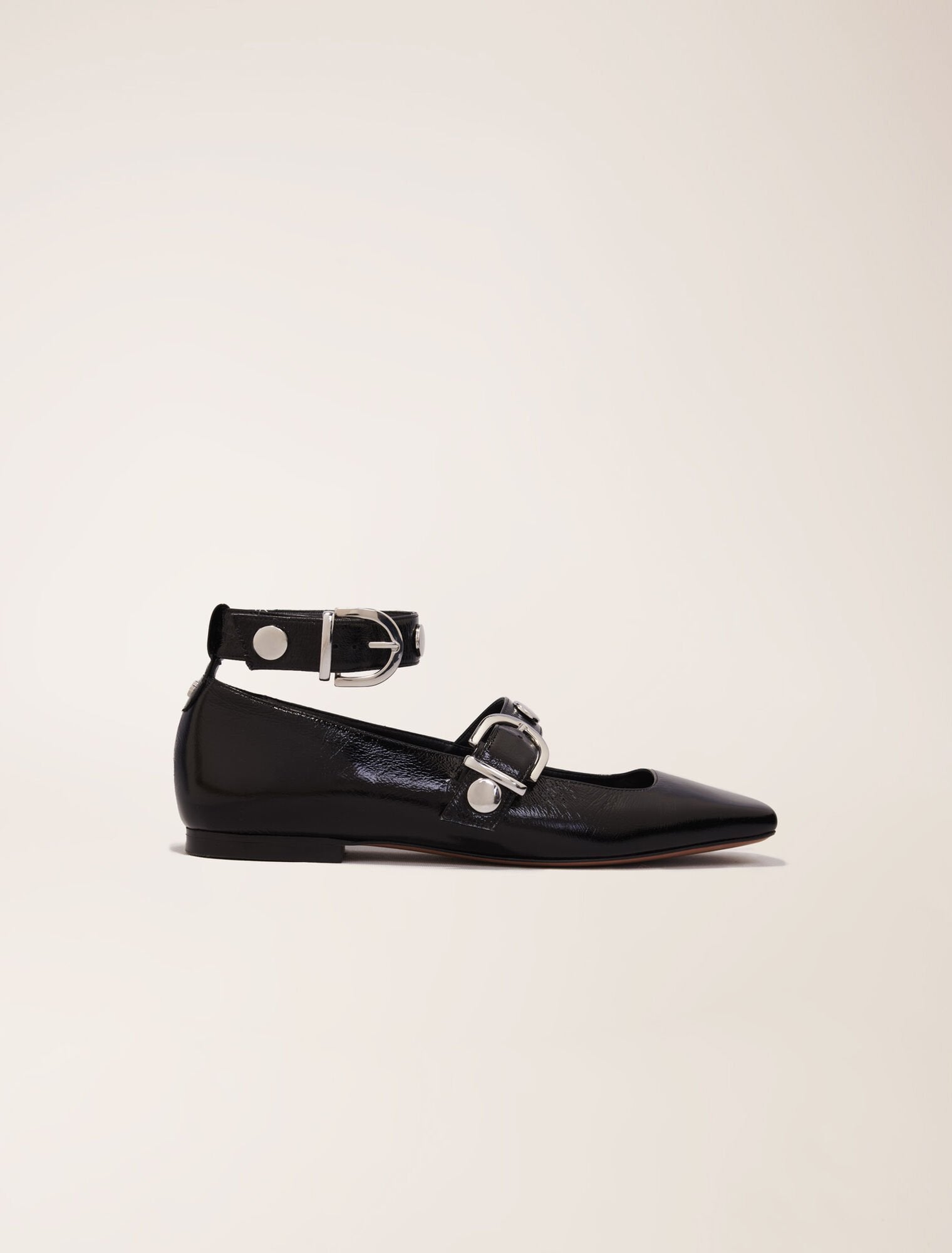 Studded leather mary jane pumps Black