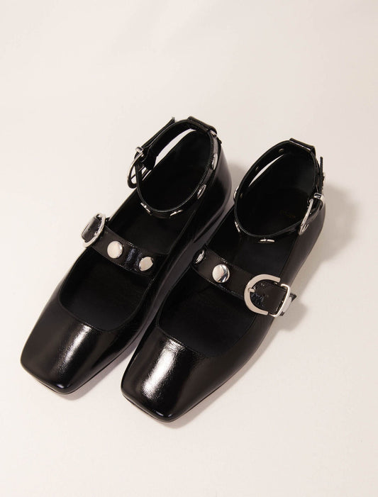 Black-Studded leather Mary Jane pumps