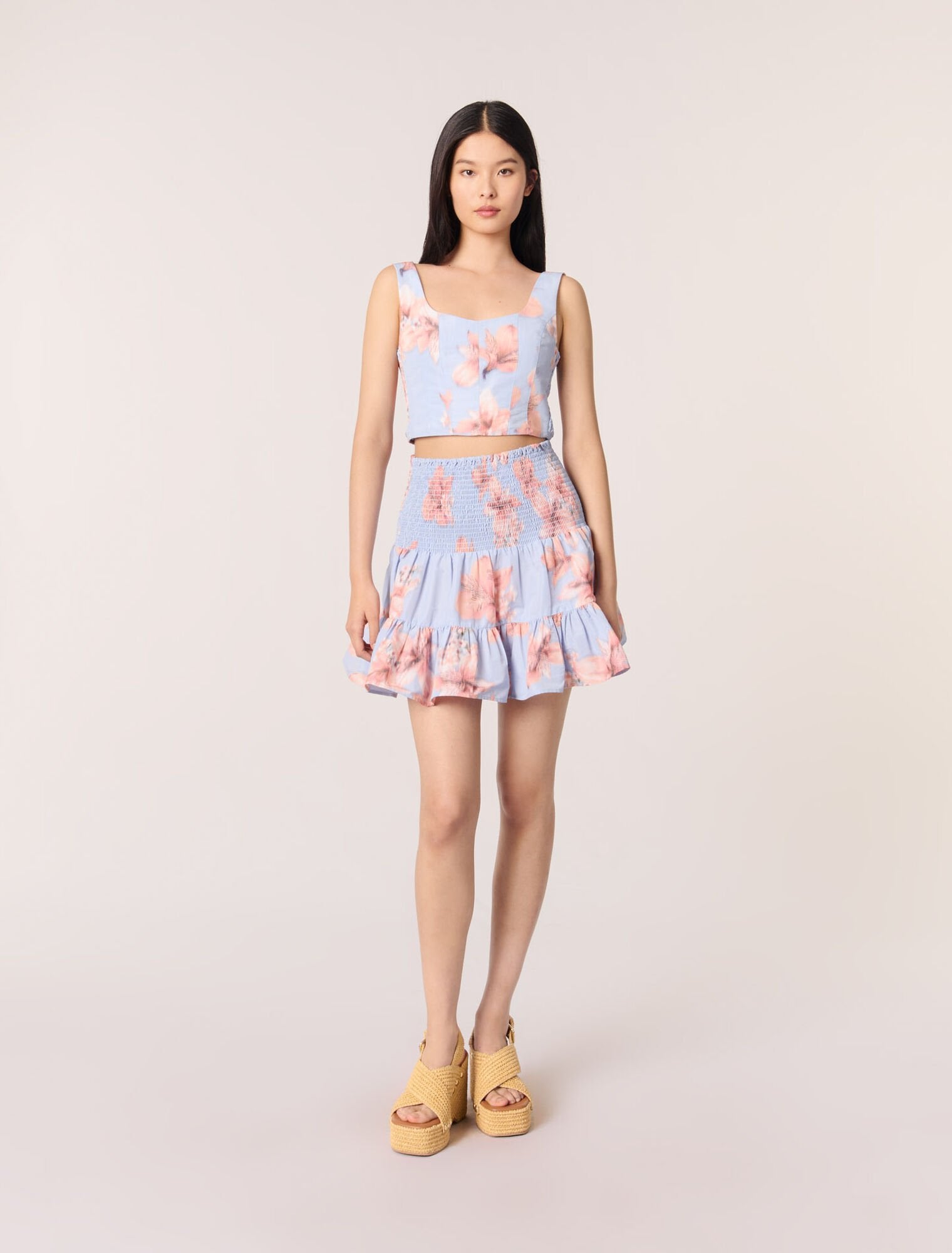 Beige light-Wedge sandals with raffia effect