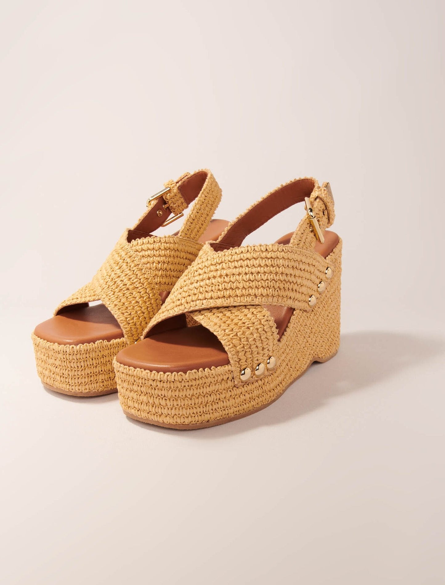 Beige light-Wedge sandals with raffia effect