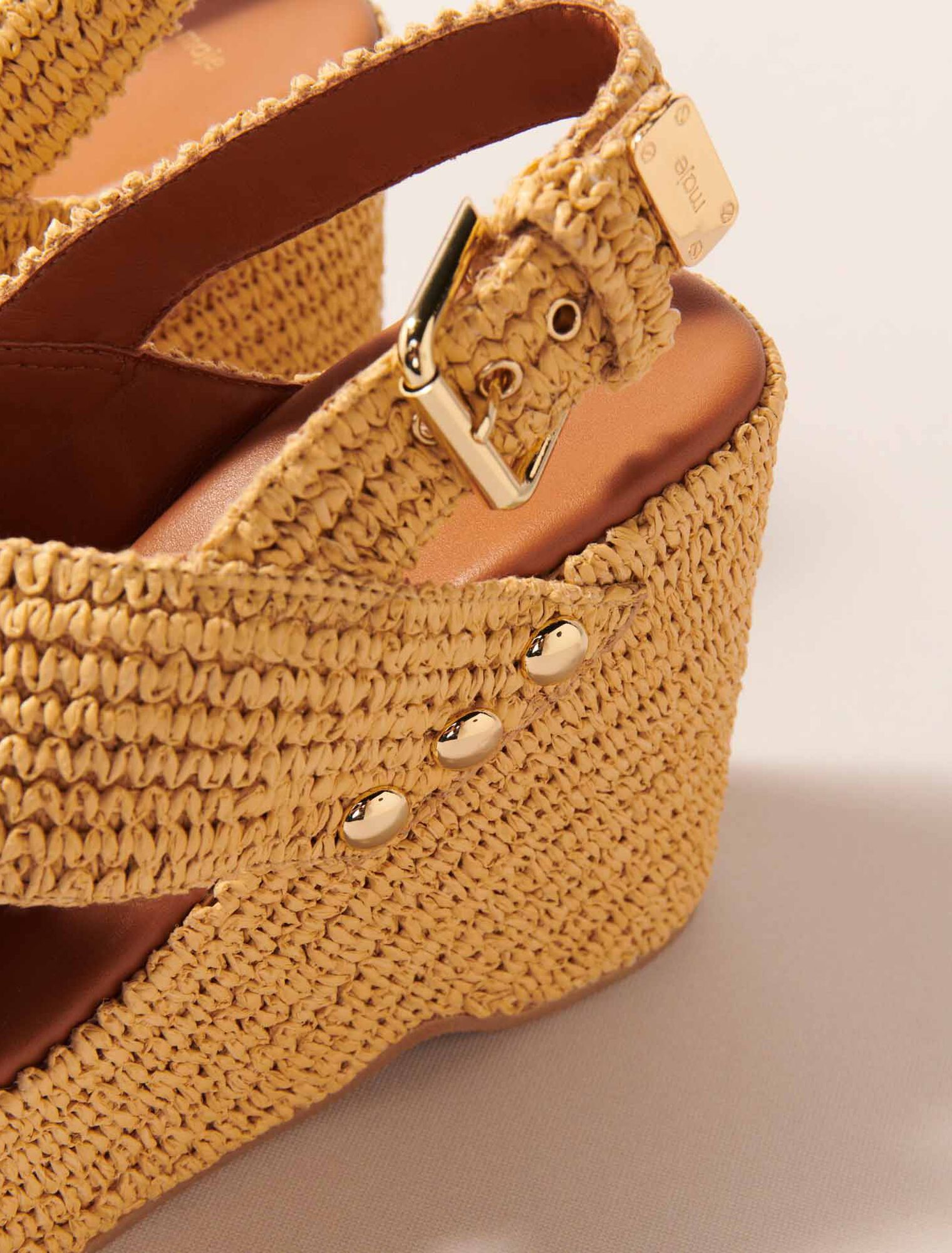 Beige light-Wedge sandals with raffia effect