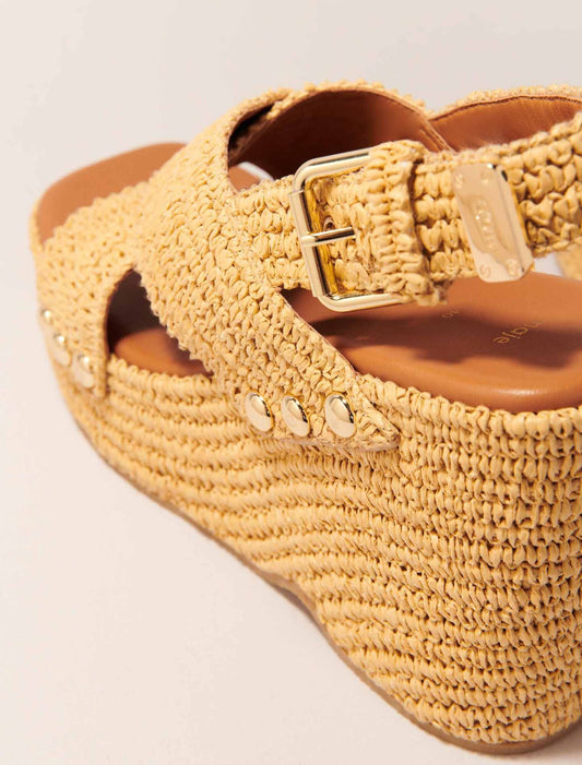 Beige light-Wedge sandals with raffia effect