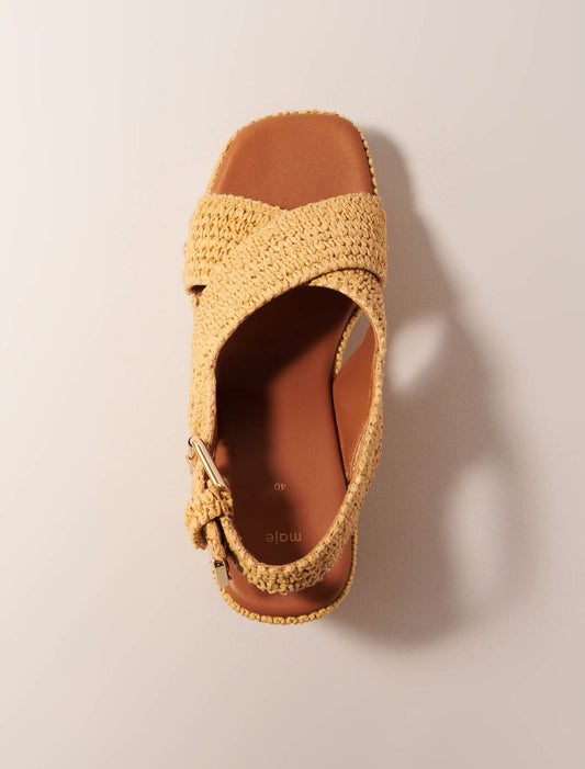 Beige light-Wedge sandals with raffia effect
