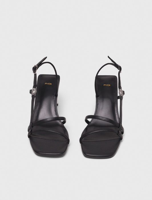 Strappy sandals with metallic heel