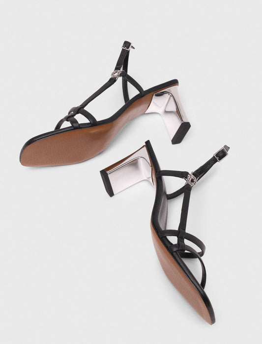 Strappy sandals with metallic heel