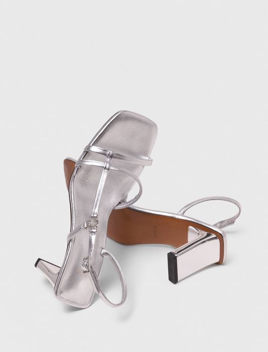 Silver Metallic strappy sandals with heel