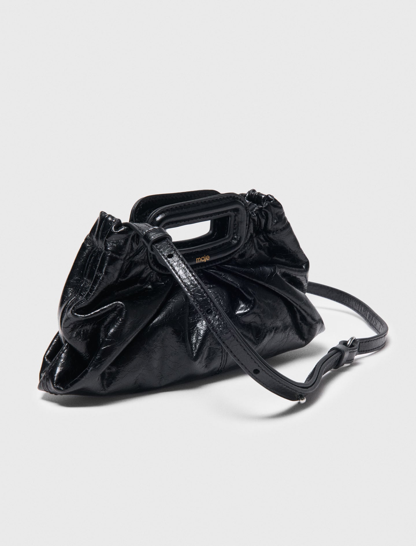 Crackled leather mini clutch Black