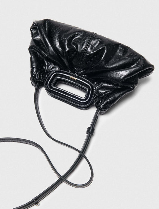 Crackled leather mini clutch Black