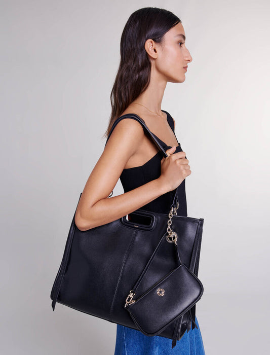 Black  -Fringed Leather Tote Bag