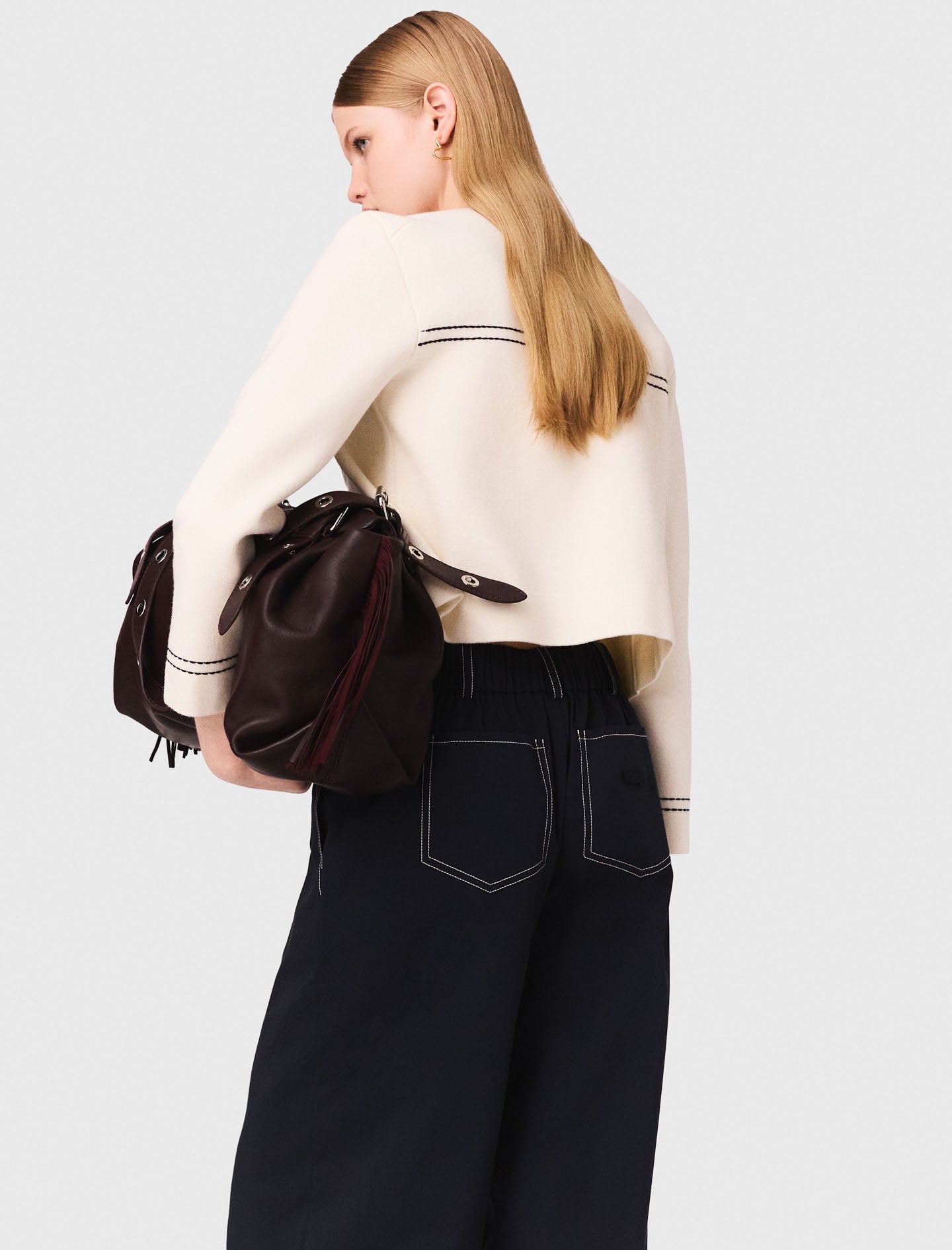 Topstitched cropped cardigan