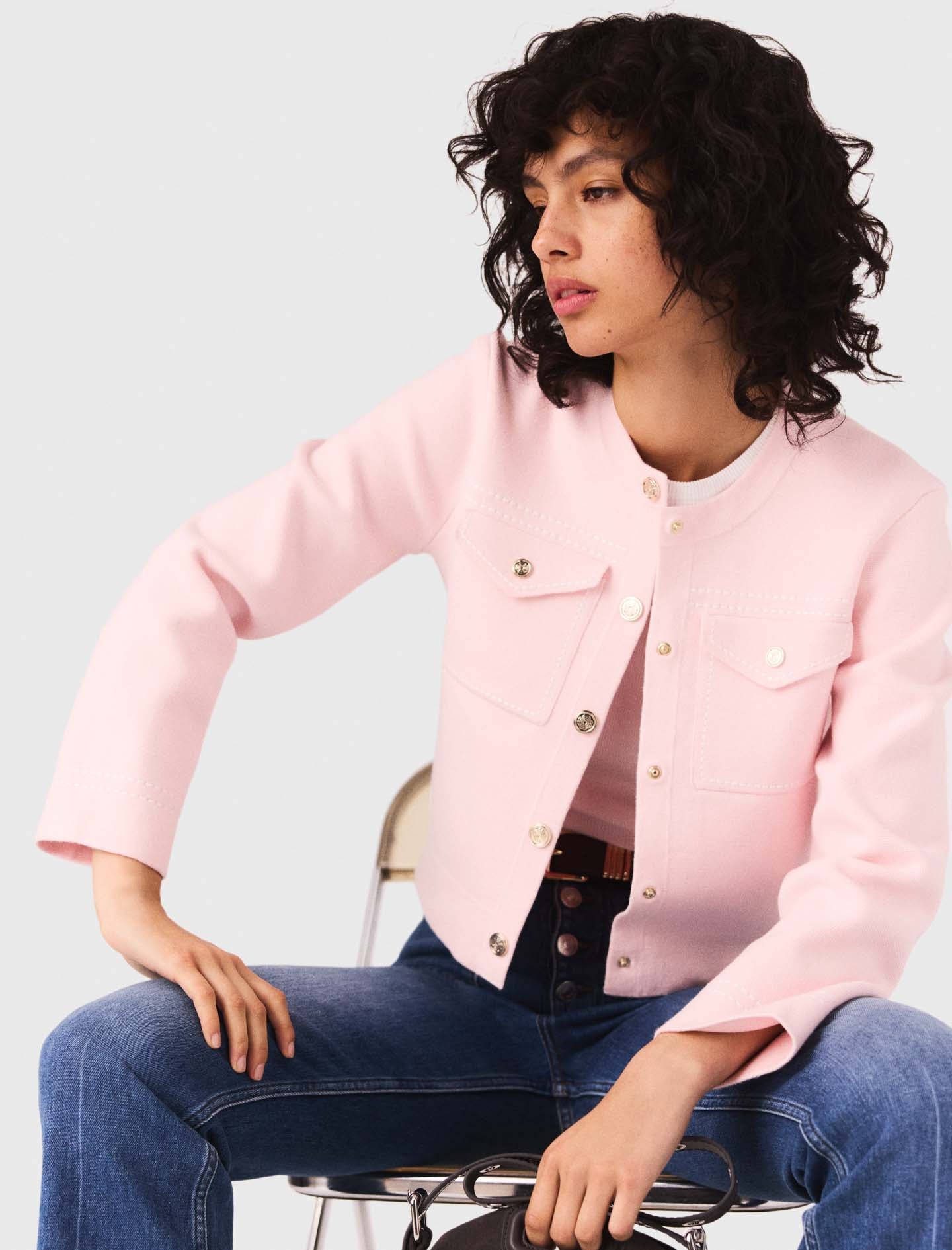 Topstitched cropped cardigan