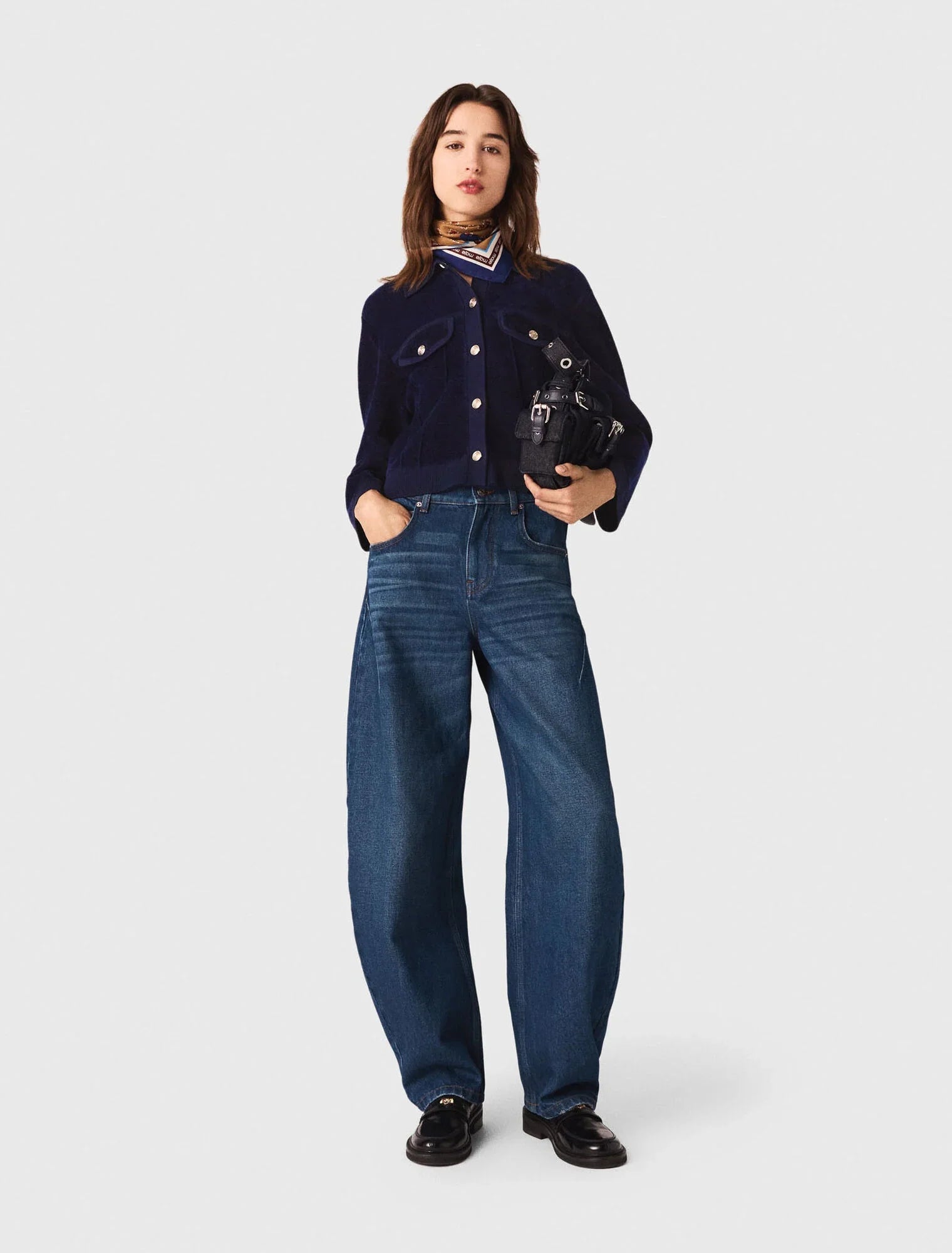 mfpca00632 cropped velvet jacket navy