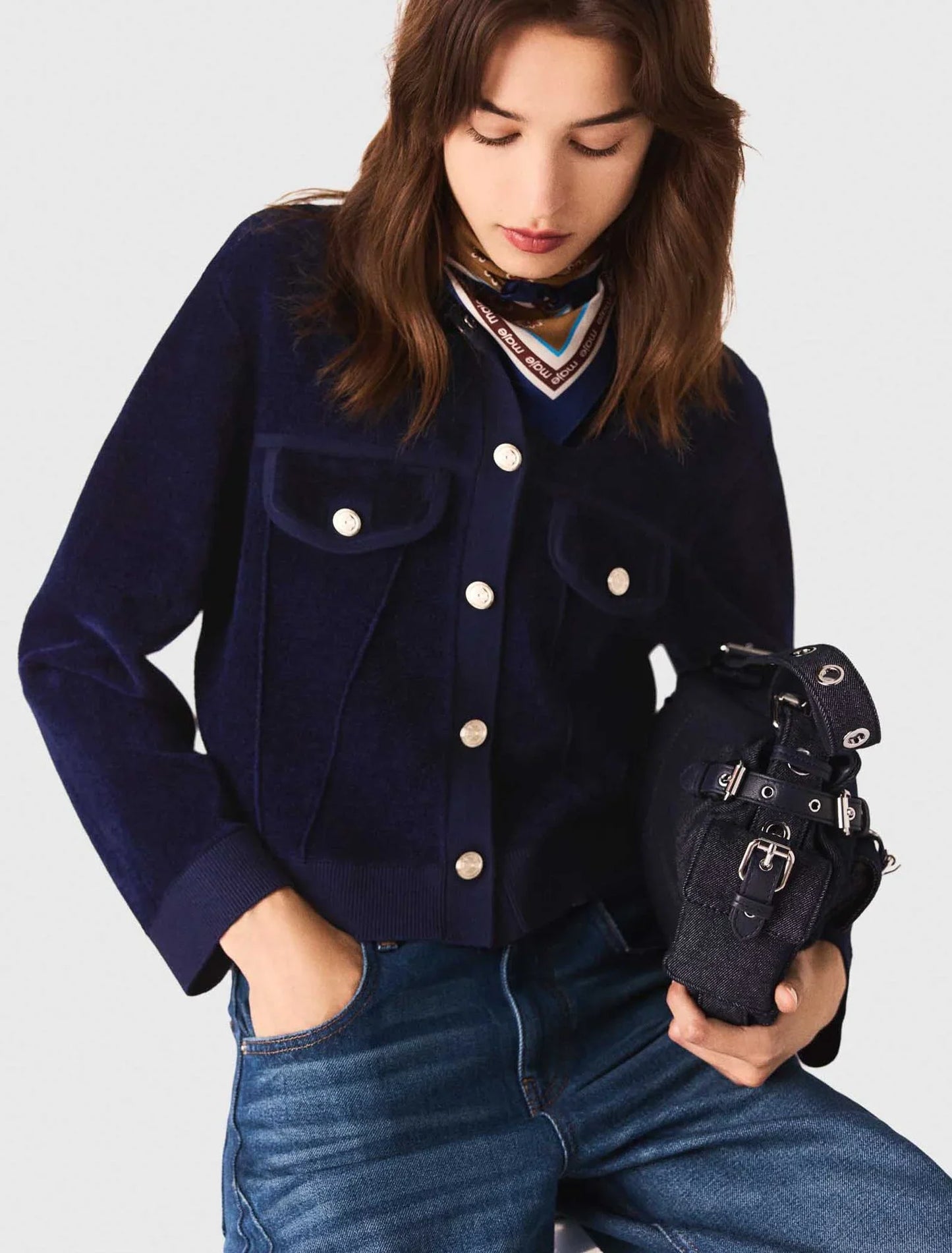 mfpca00632 cropped velvet jacket navy