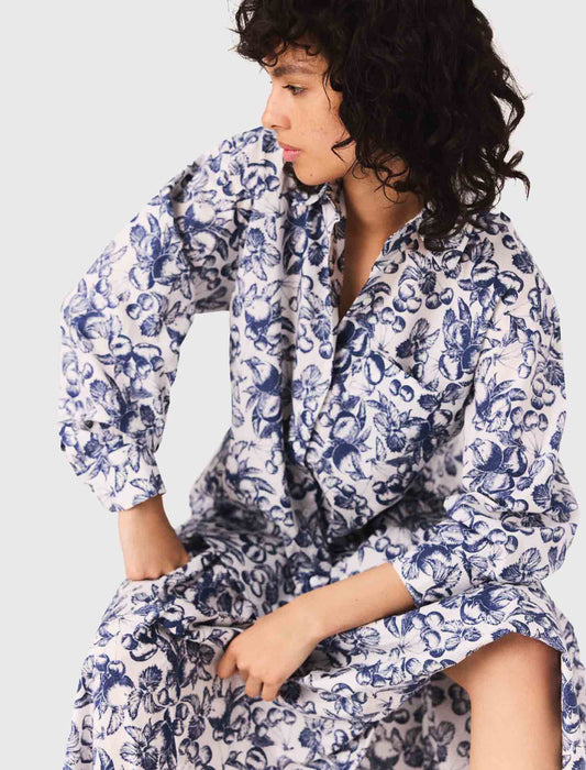 Blue Fruits Print Long printed shirt