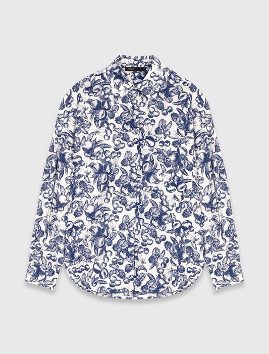 Blue Fruits Print Long printed shirt