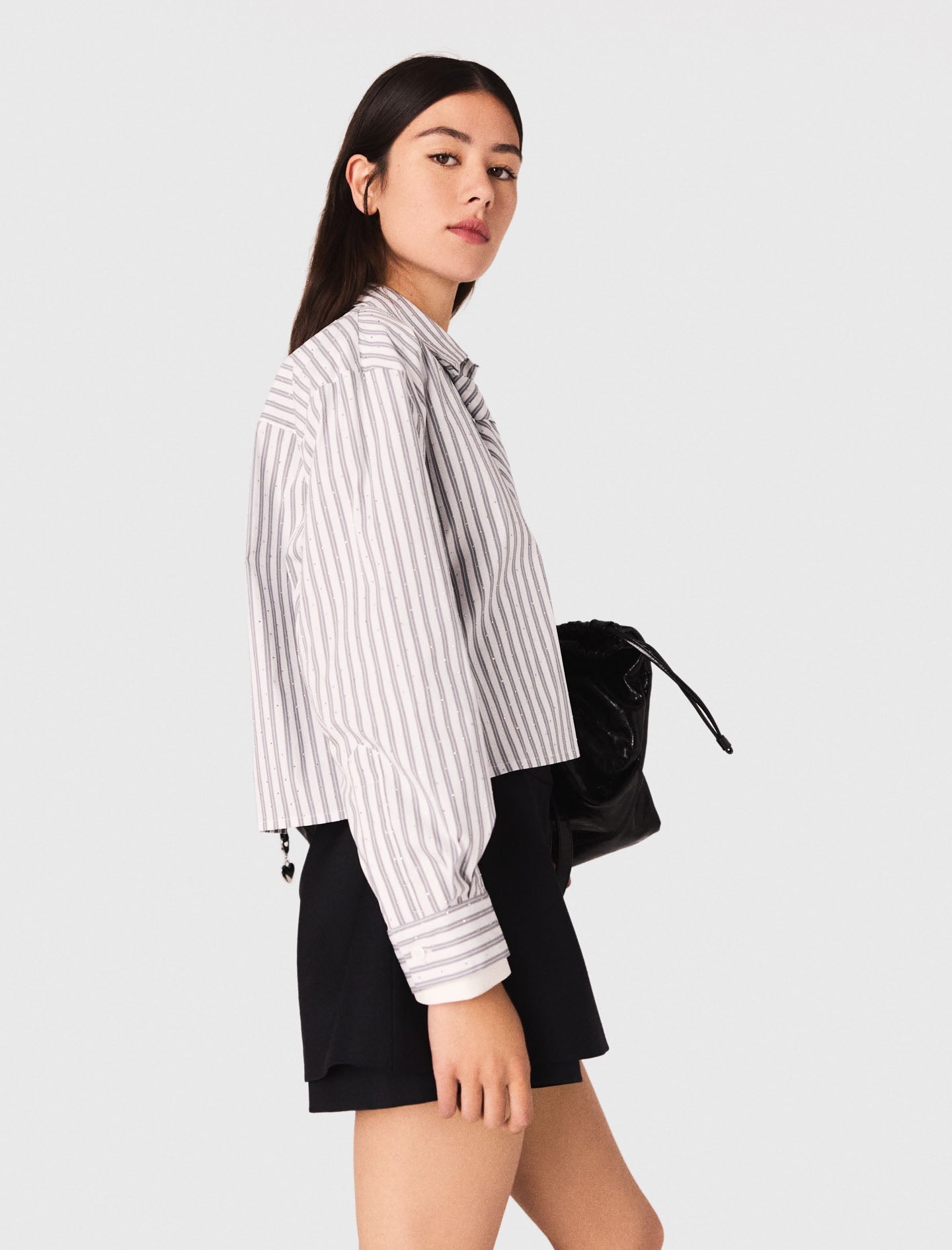 Striped rhinestone shirt with tie