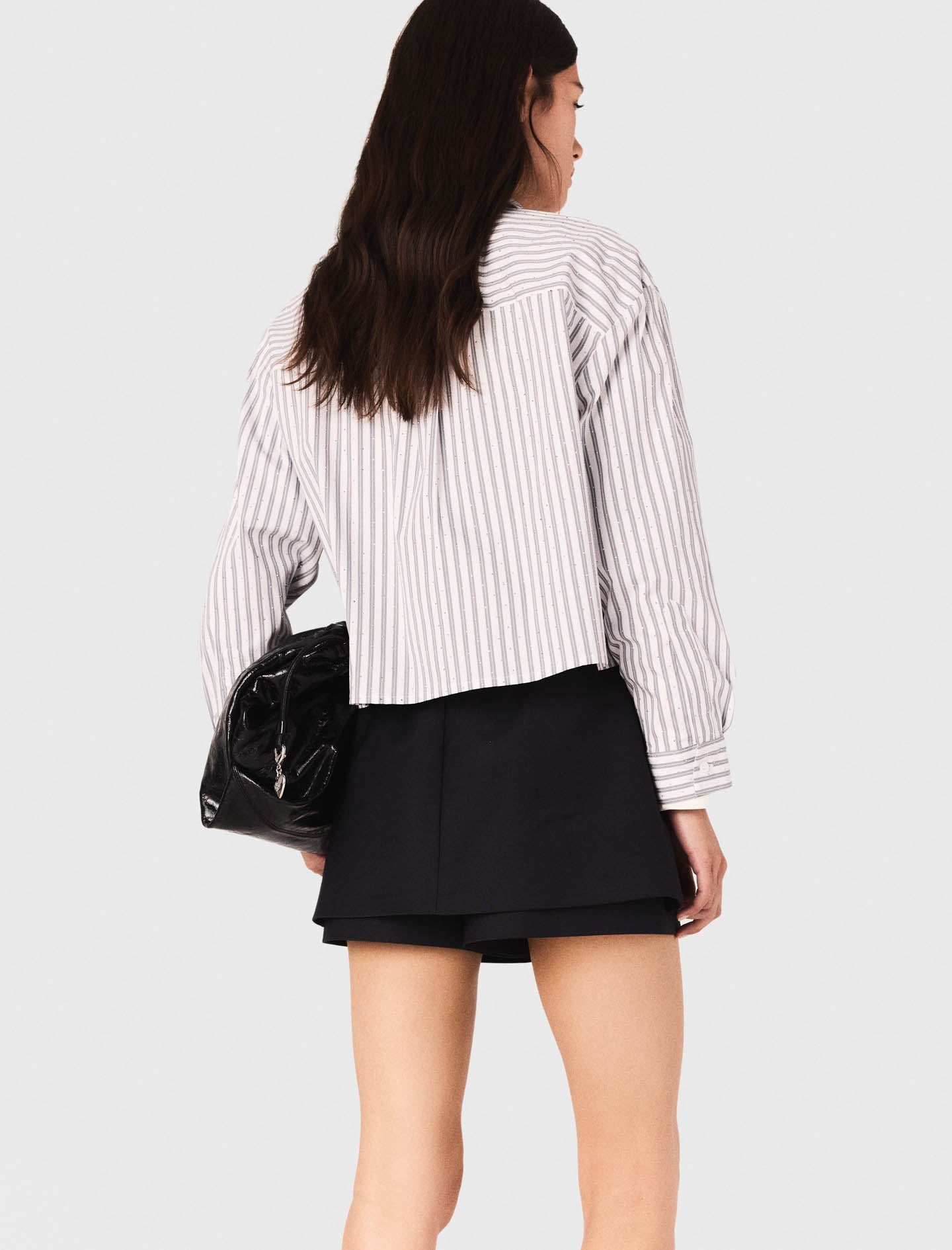 Striped rhinestone shirt with tie