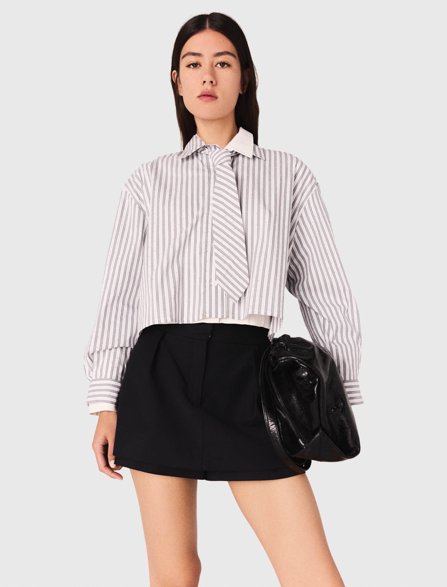 Striped rhinestone shirt with tie