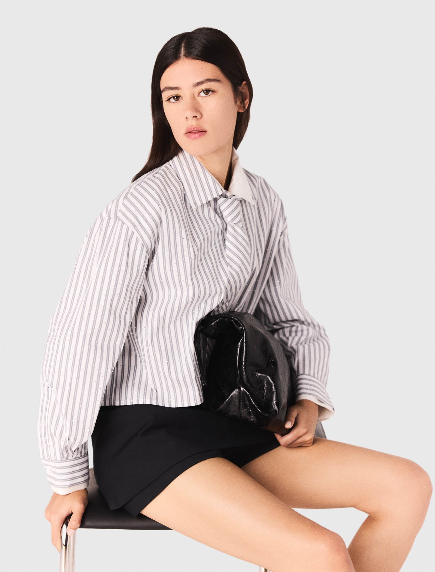 Striped rhinestone shirt with tie