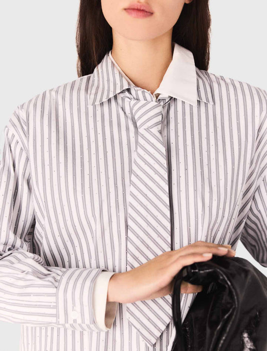 Striped rhinestone shirt with tie