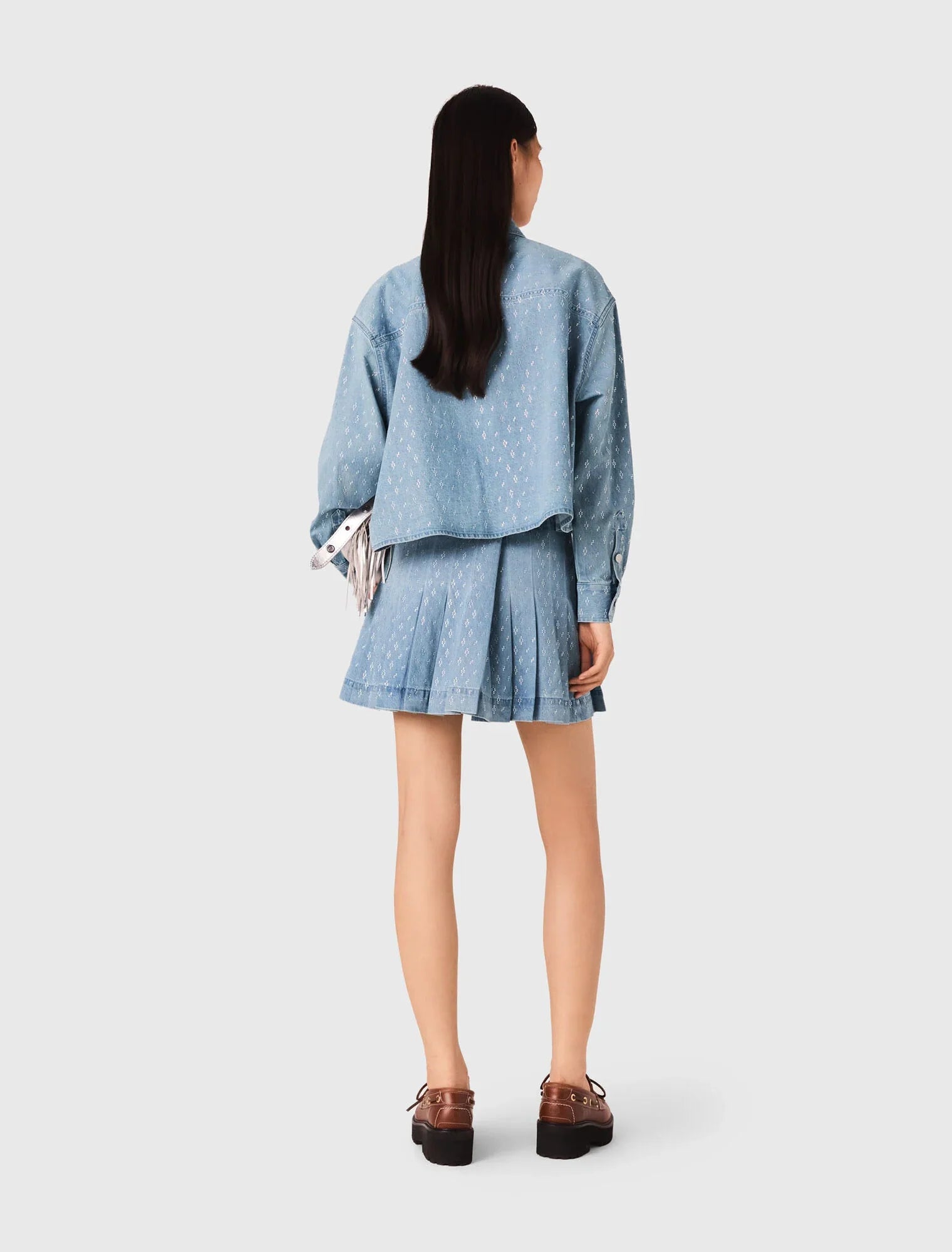 Short rhinestone denim shirt