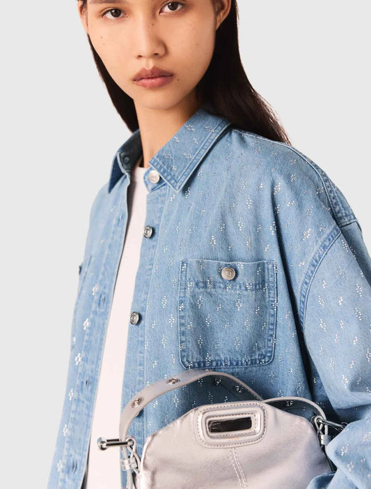 Short rhinestone denim shirt