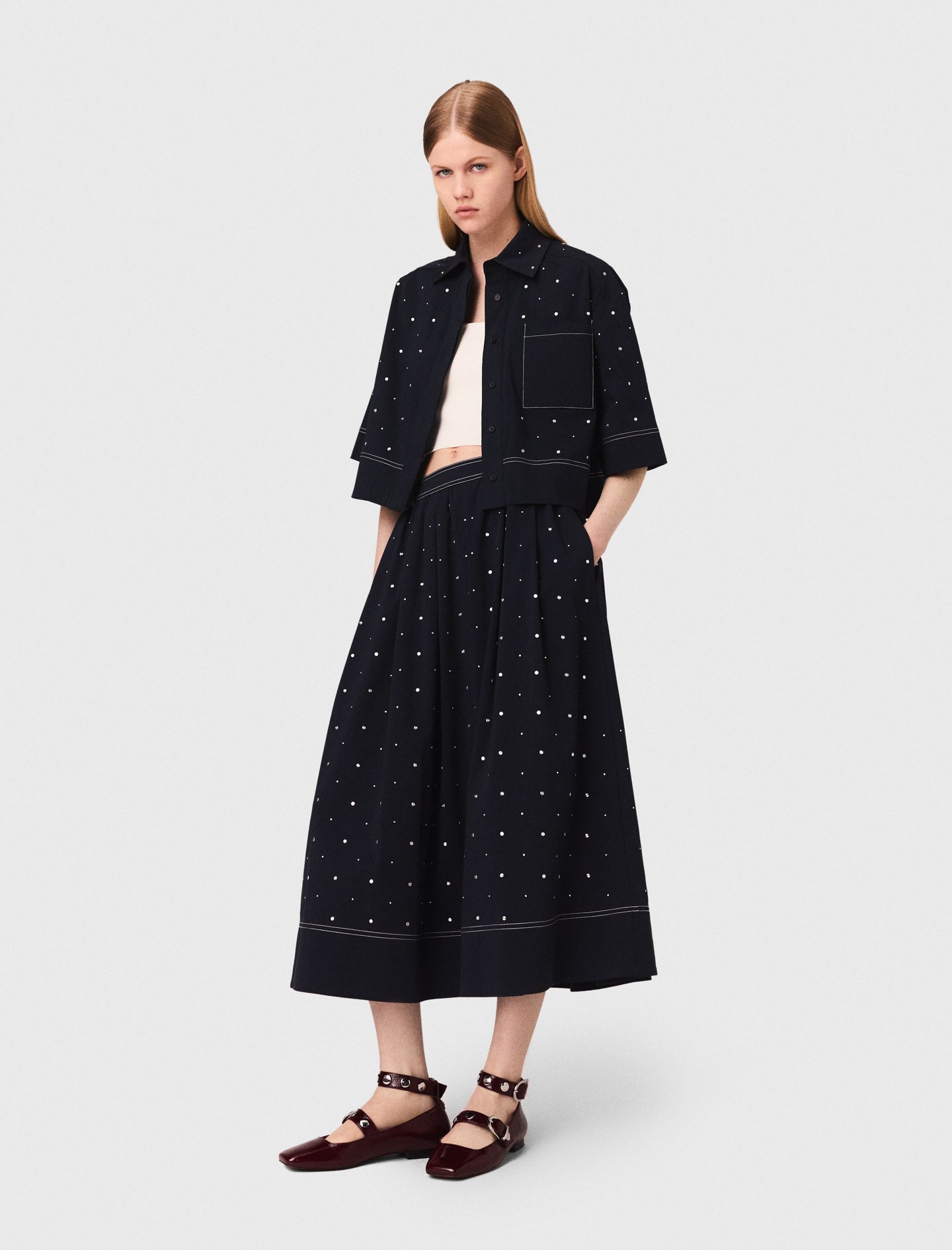 Cropped shirt with studs Navy