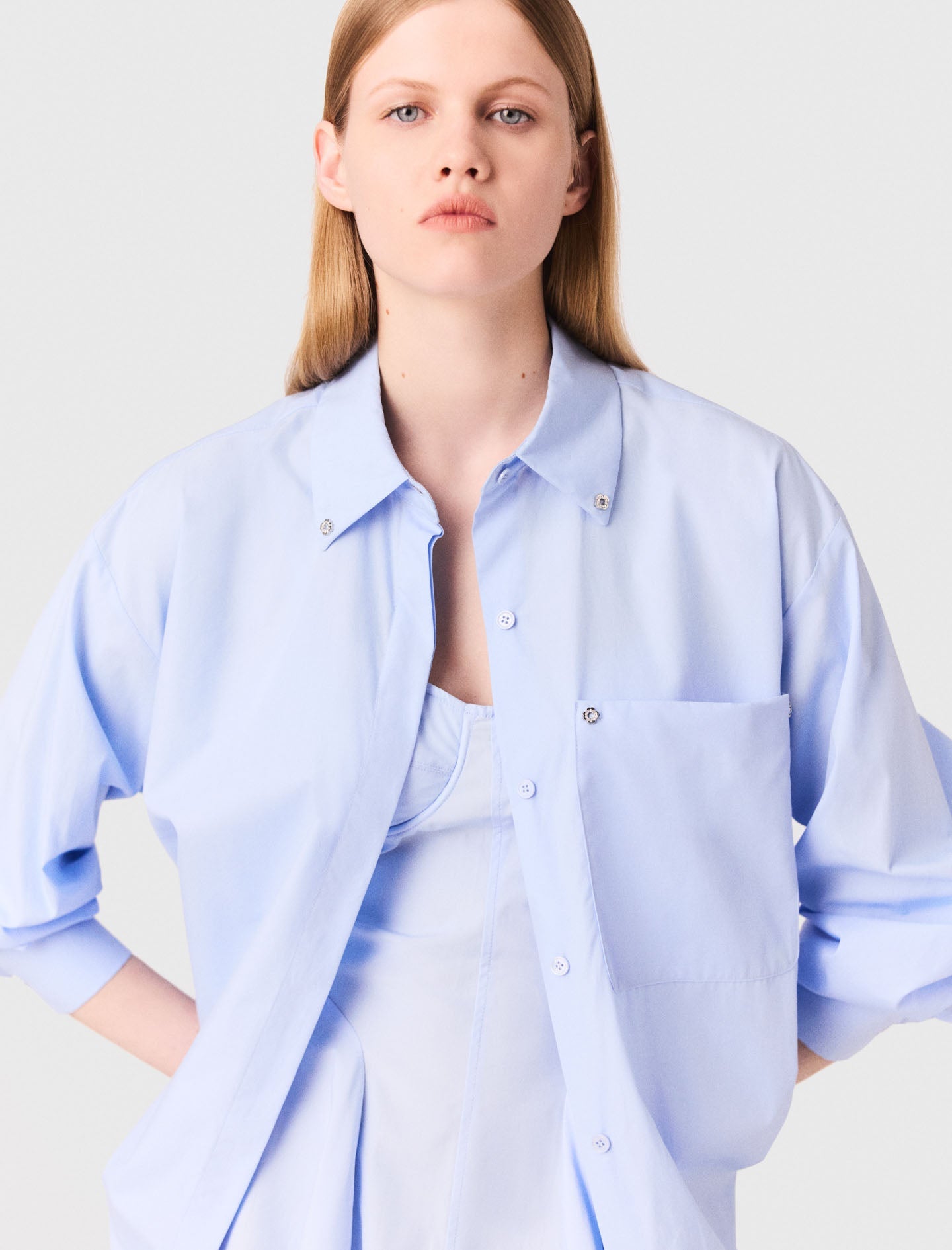Light Blue Long poplin shirt