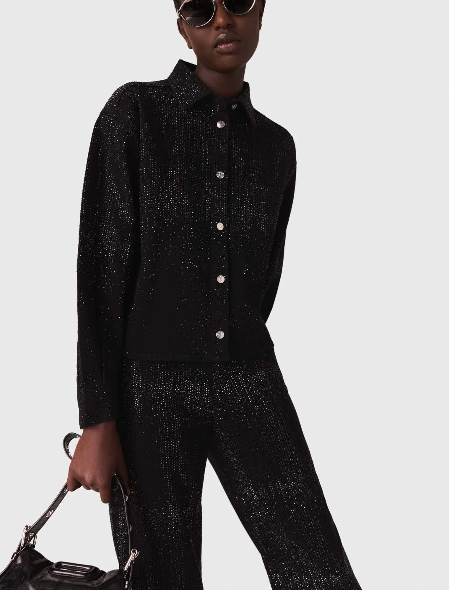 mfpcm00686 rhinestone denim shirt black