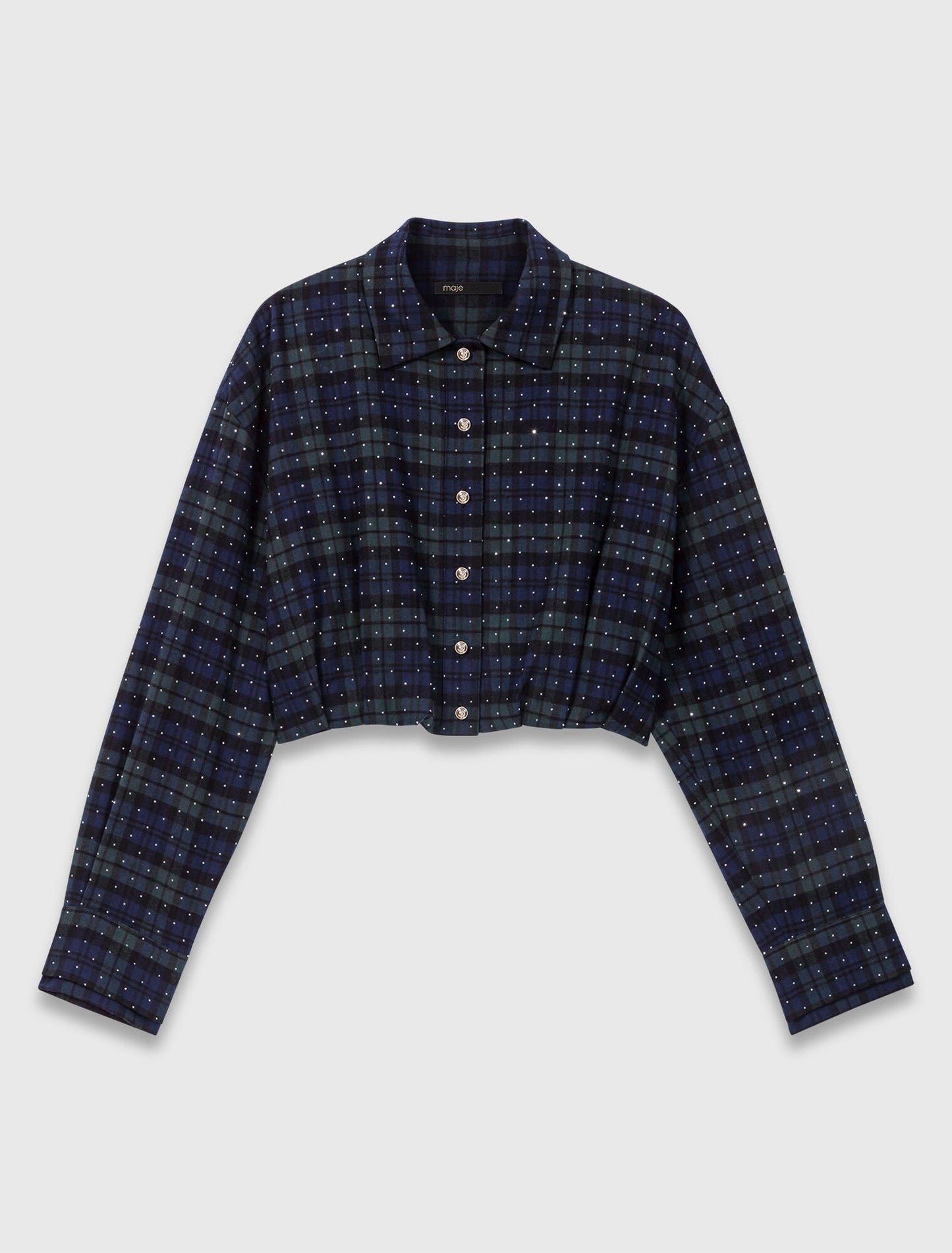 Checked rhinestone cropped shirt