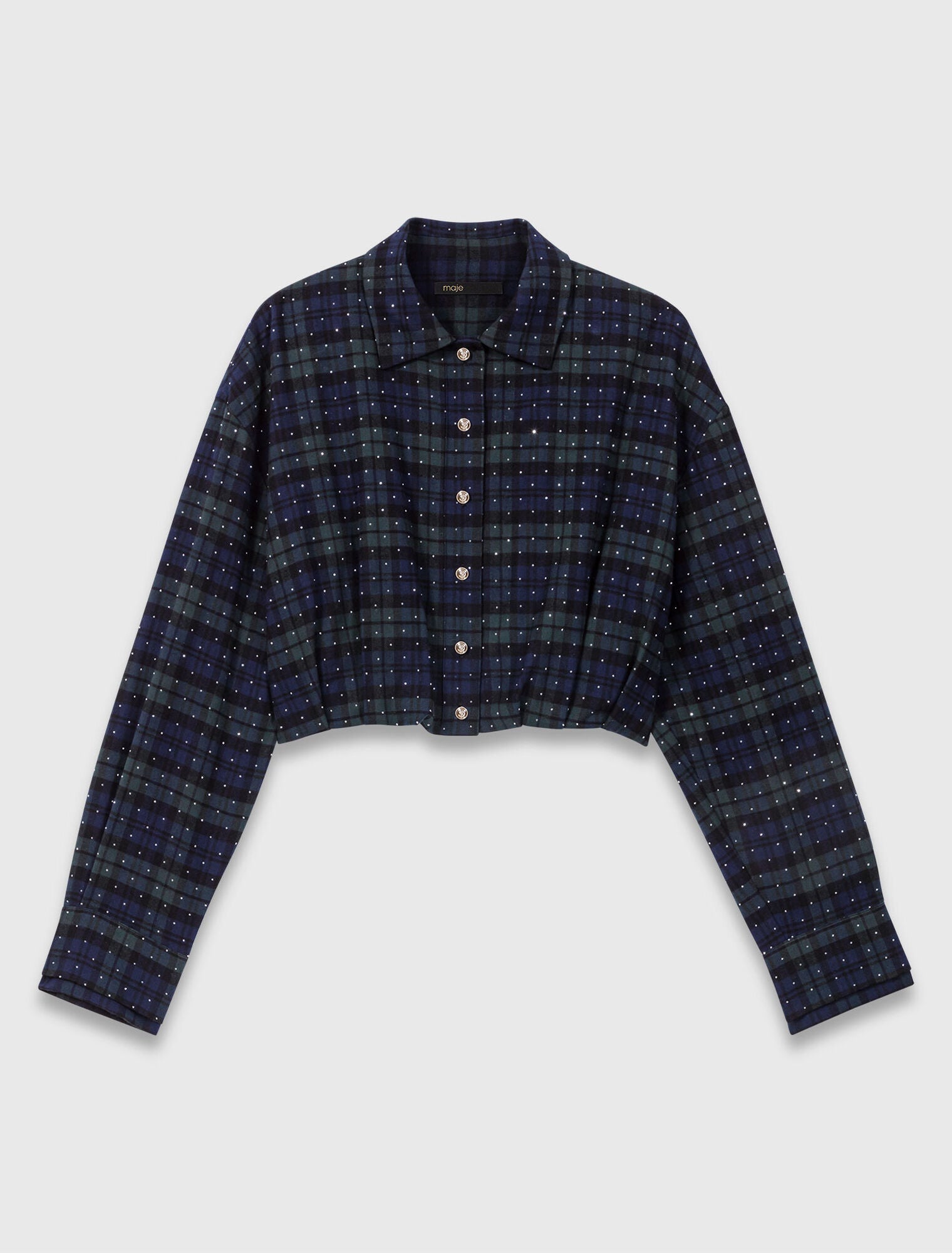 Checked rhinestone cropped shirt