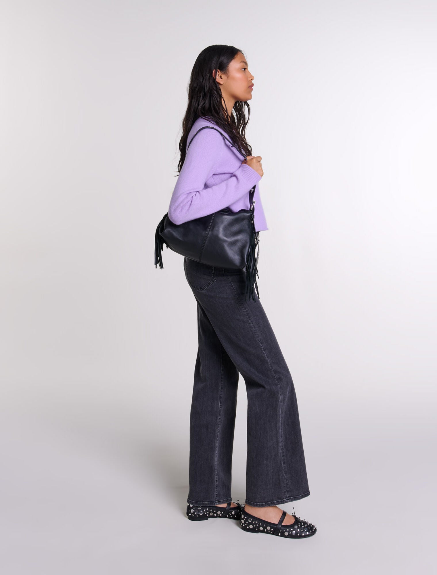 Black-Black belted baggy jeans